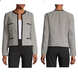Kasper Black White Tweed Jewel Neck Blazer Sz 10